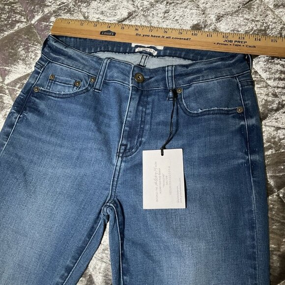 PISTOLA Audrey Mid Rise Skinny Transcend Blue Stretch Raw Split Hem Jeans 27 - Picture 6 of 12